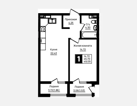1-комн. квартира, 45.70 м², 8/18 этаж фото 0