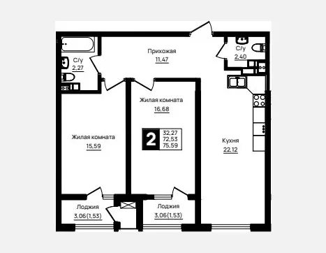 2-комн. квартира, 72.53 м², 6/18 этаж фото 0