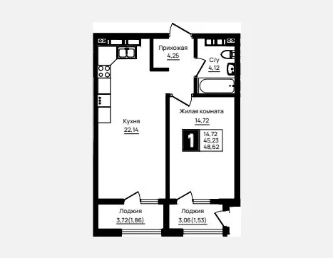 1-комн. квартира, 45.23 м², 11/18 этаж фото 0