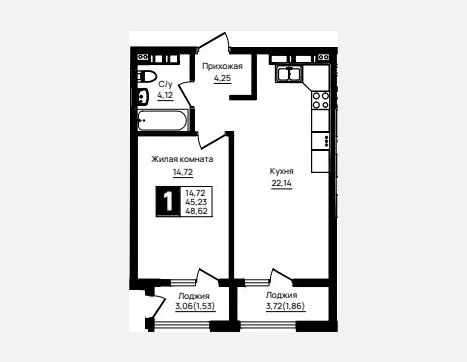 1-комн. квартира, 45.23 м², 13/18 этаж фото 0