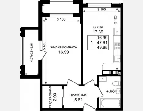 1-комн. квартира, 47.61 м², 3/8 этаж фото 0