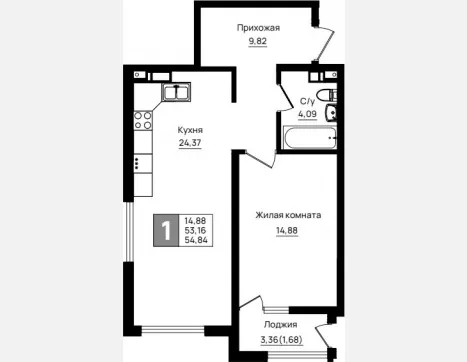 1-комн. квартира, 53.16 м², 2/9 этаж фото 0