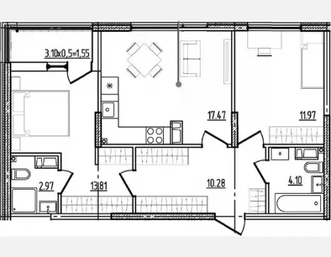2-комн. квартира, 60.61 м², 3/9 этаж фото 0