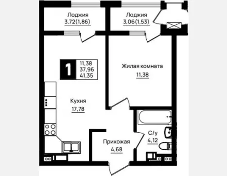1-комн. квартира, 37.96 м², 5/18 этаж фото 0