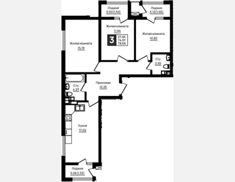 3-комн. квартира, 74.07 м², 4/18 этаж фото 1