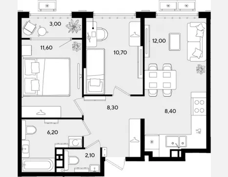 3-комн. квартира, 59.30 м², 5/9 этаж фото 0