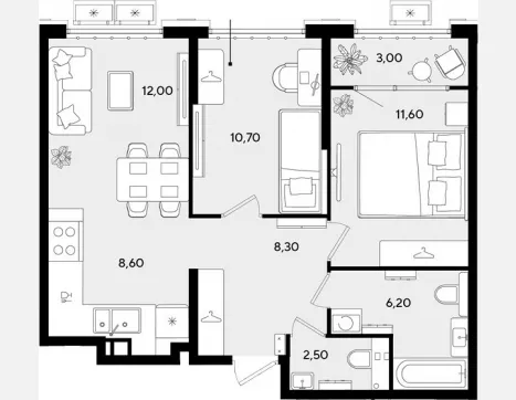 3-комн. квартира, 59.90 м², 2/9 этаж фото 0