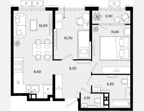 3-комн. квартира, 59.30 м², 9/9 этаж фото 0